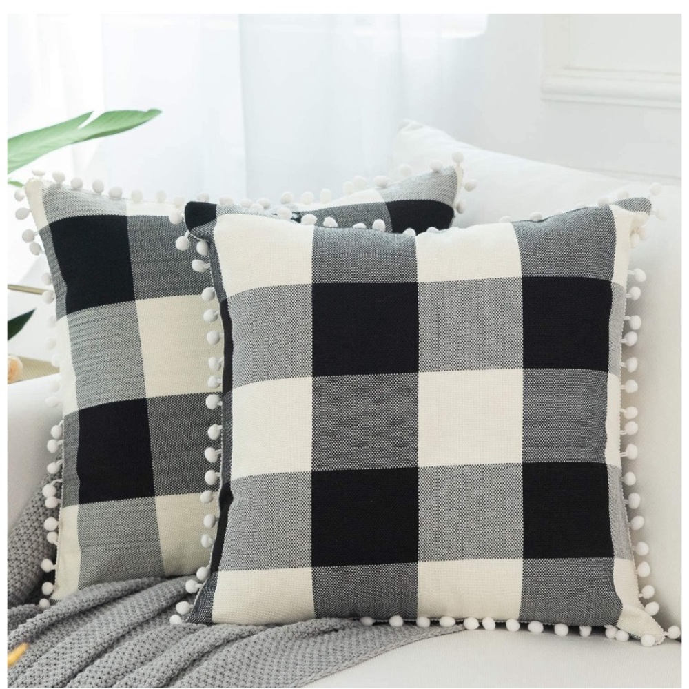 Classic Red/White Gingham Pompom Farmhouse Preppy Chic Cute Throw Pillow Covers - Picture 8 of 9